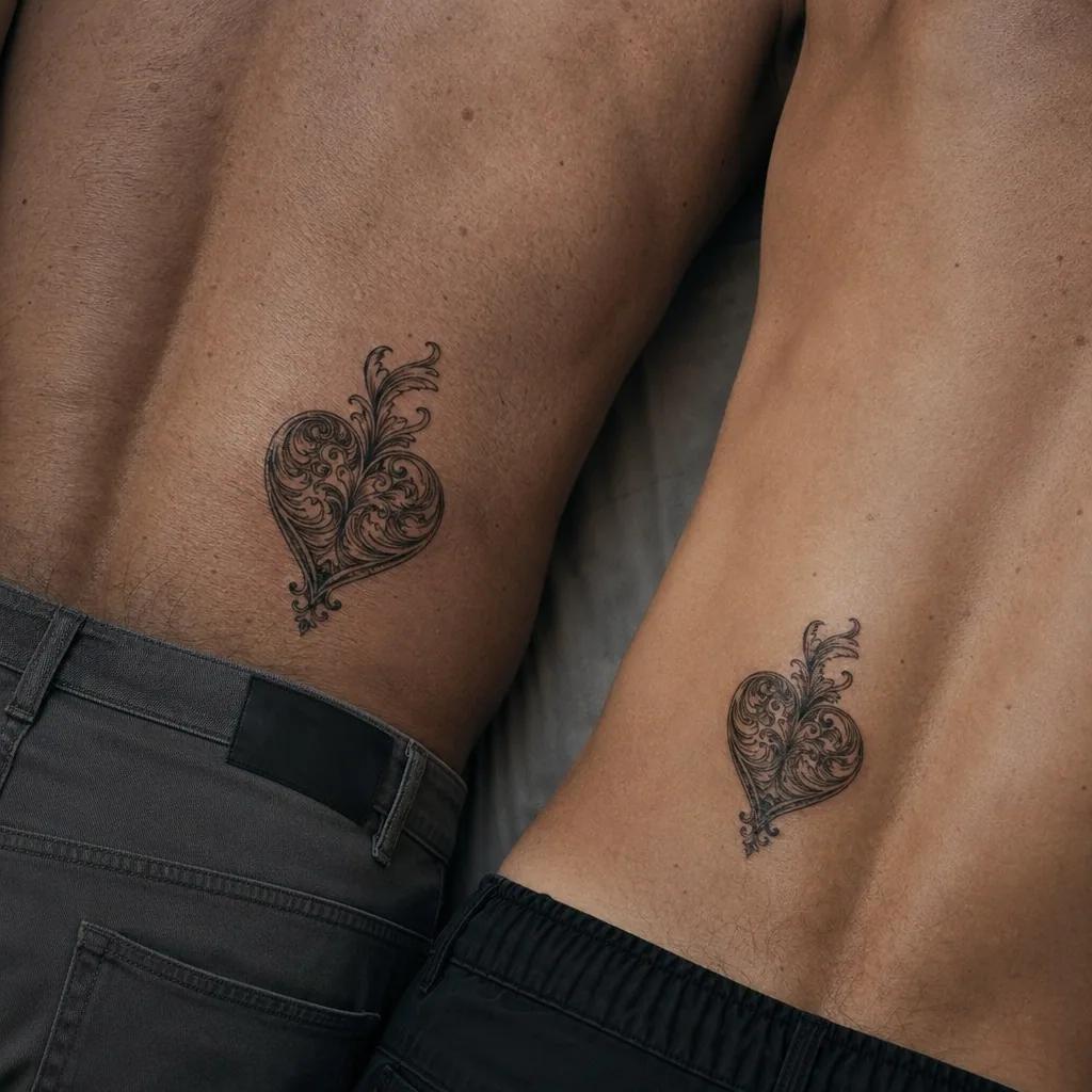 idée tatouage père et fils cœur ornemental 'fils', photo réaliste sur peau