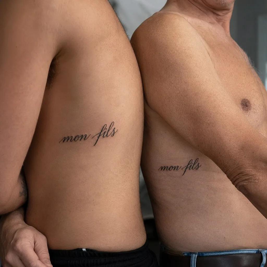 idée tatouage père et fils lettrage mon fils pour la vie, photo réaliste sur peau