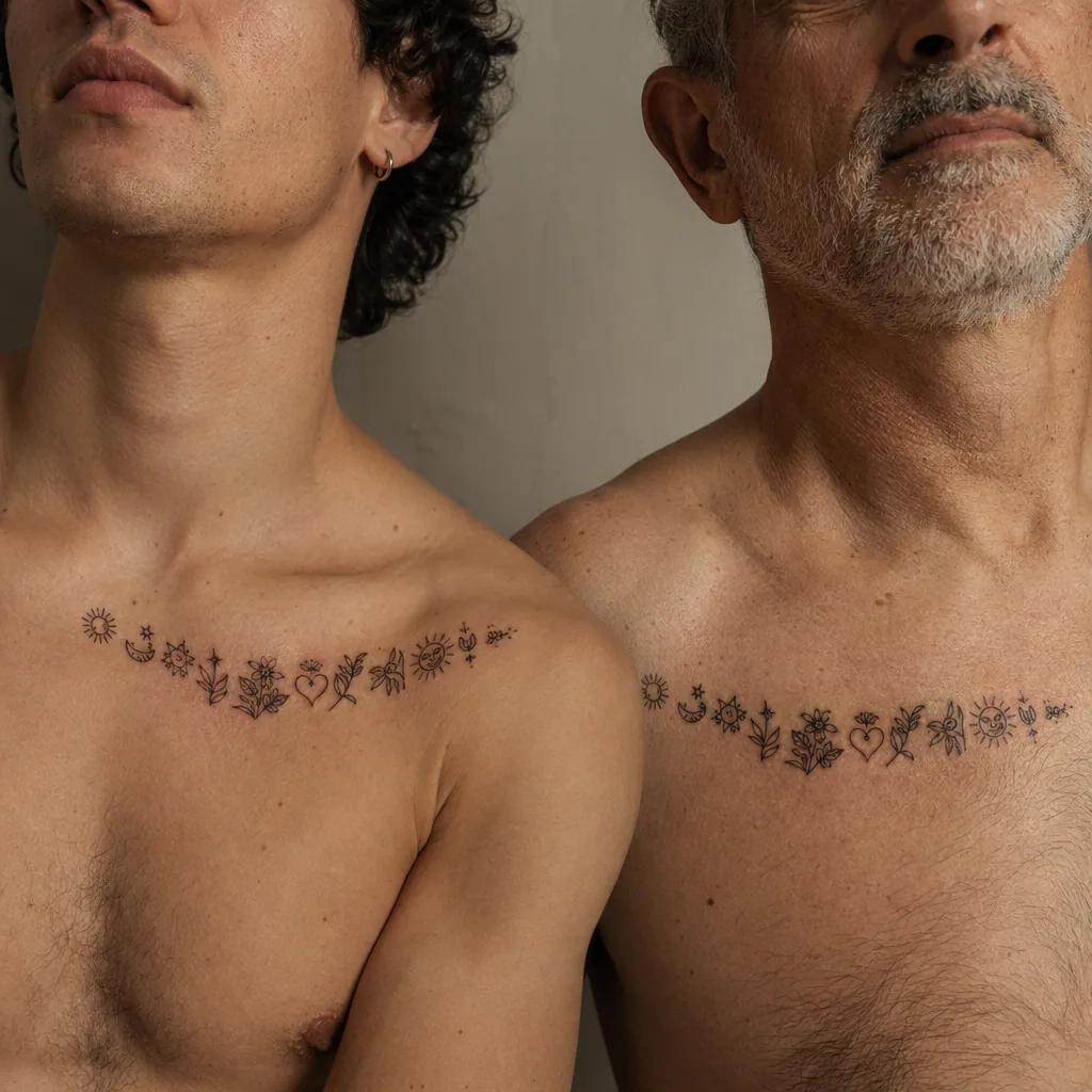 idée tatouage père et fils patchwork famille flash, photo réaliste sur peau