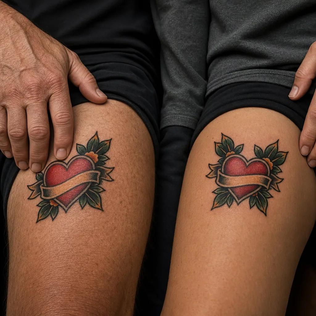 idée tatouage père et fils cœur old school 'father', photo réaliste sur peau
