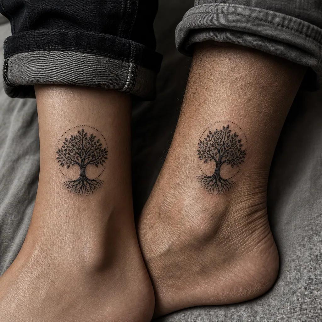 idée tatouage père et fils arbre de vie spirituel, photo réaliste sur peau