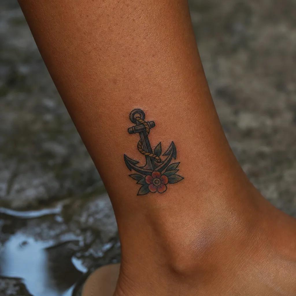 idée tatouage petit ancre néo-traditionnelle compacte, photo réaliste sur peau
