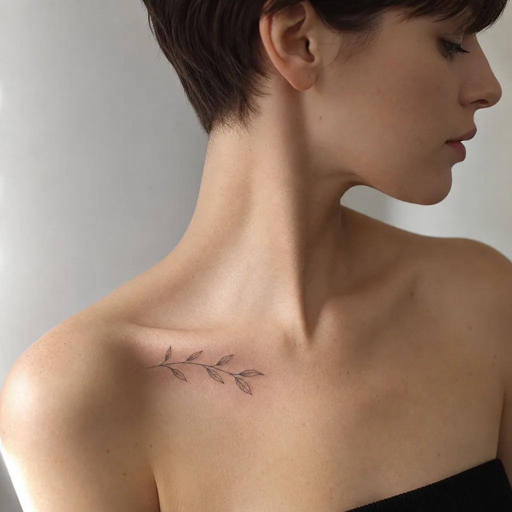 idée tatouage petit feuille mini fine line, photo réaliste sur peau