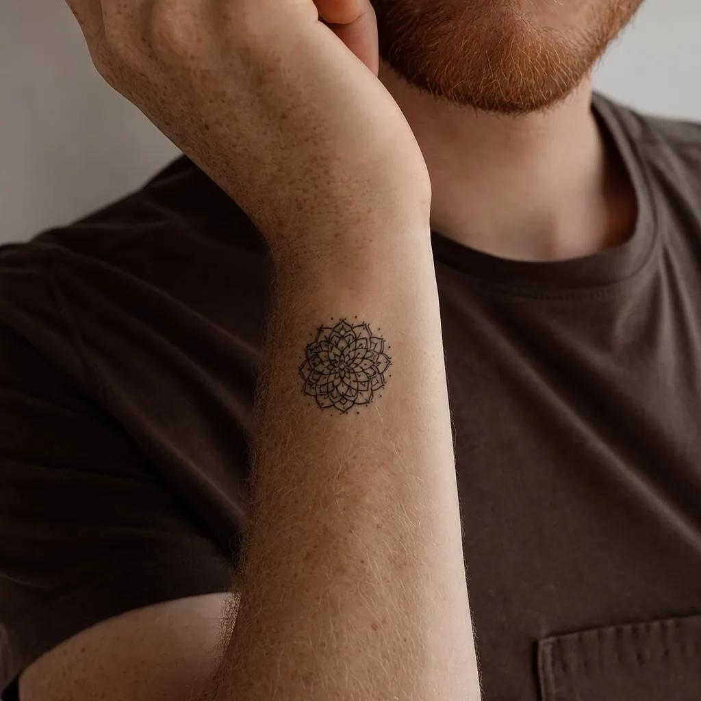 idée tatouage petit mandala compact, photo réaliste sur peau