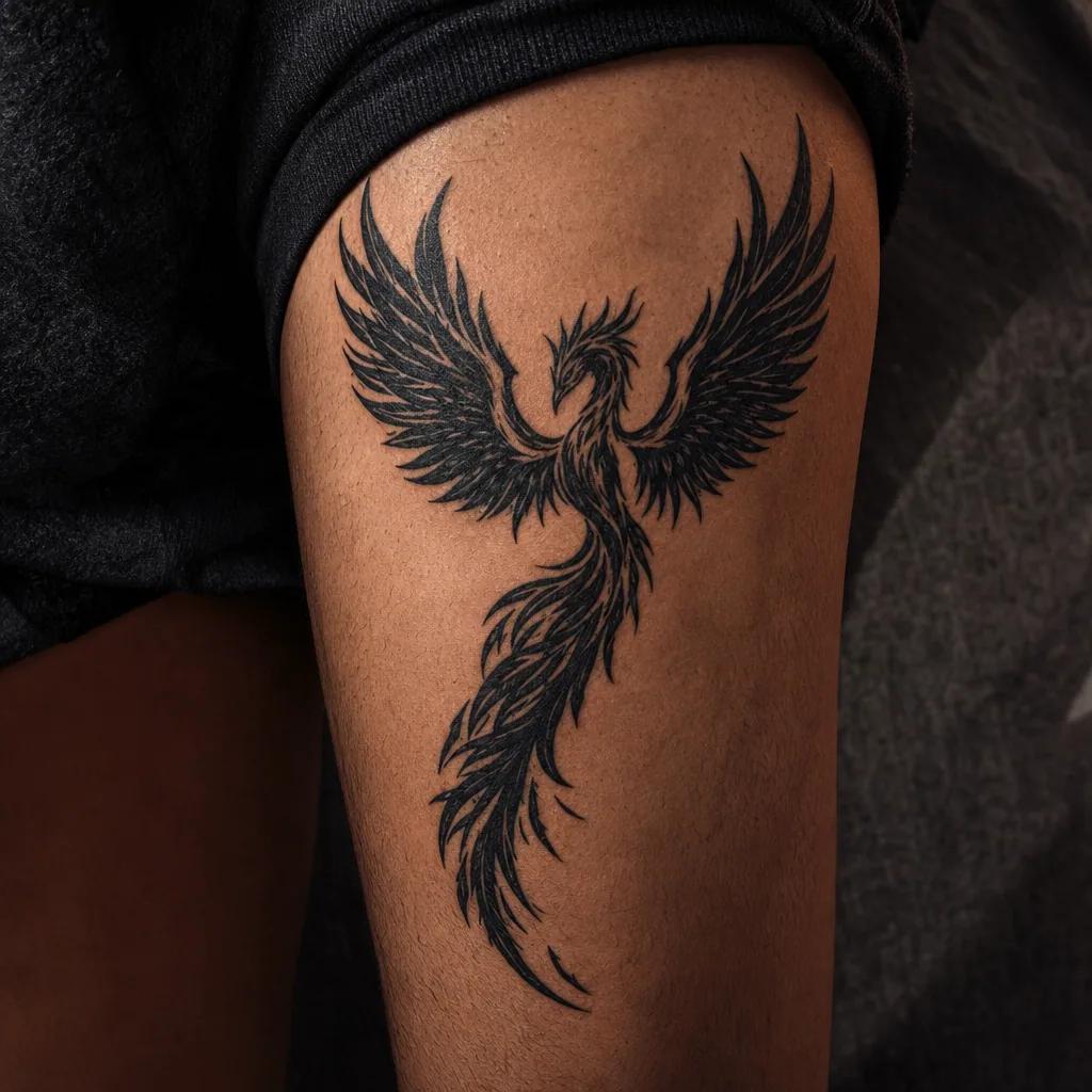 idée tatouage phoenix phenix blackwork ailes, photo réaliste sur peau