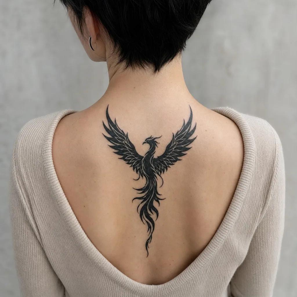 idée tatouage phoenix phenix blackwork ailes, photo réaliste sur peau