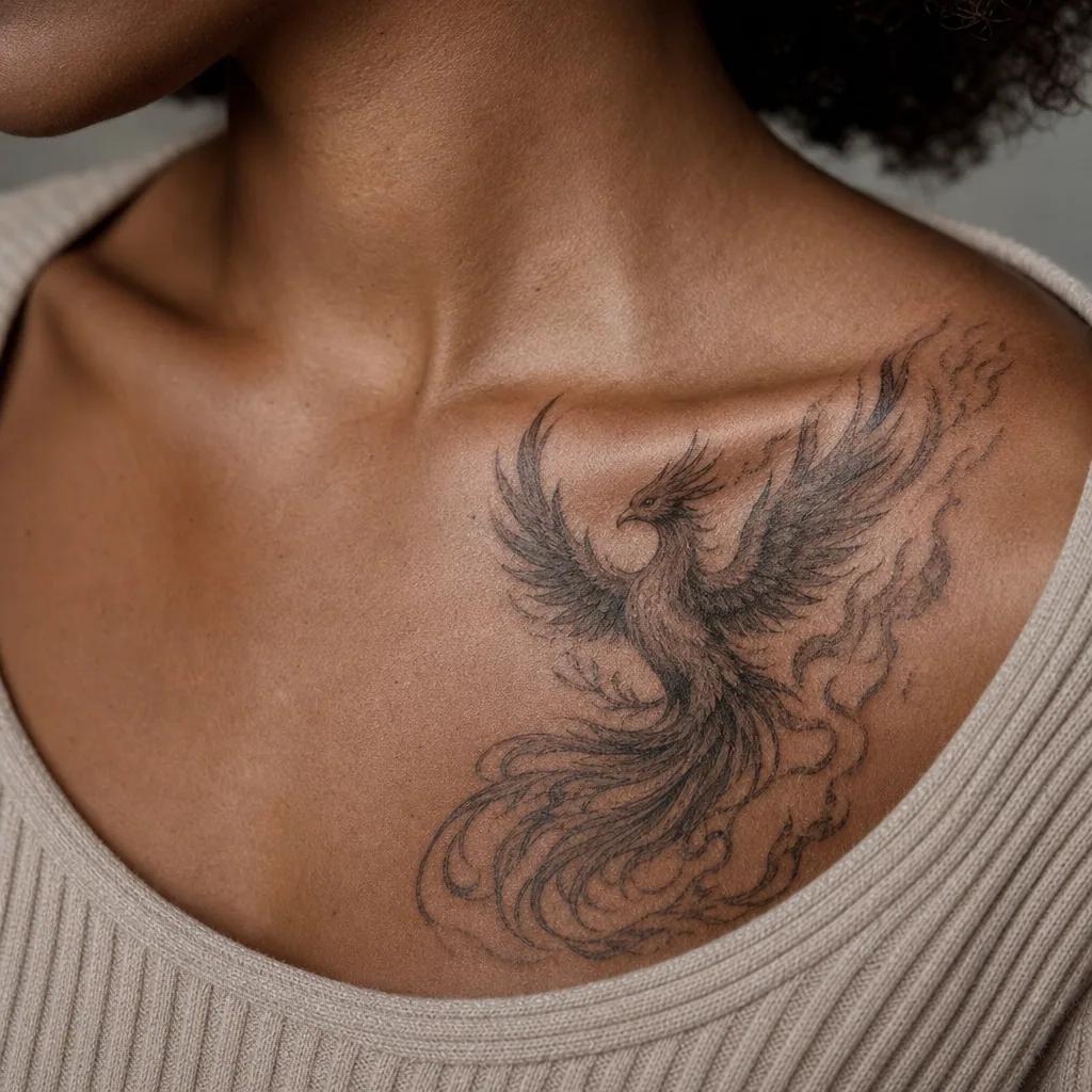 idée tatouage phoenix phenix réaliste flammes, photo réaliste sur peau