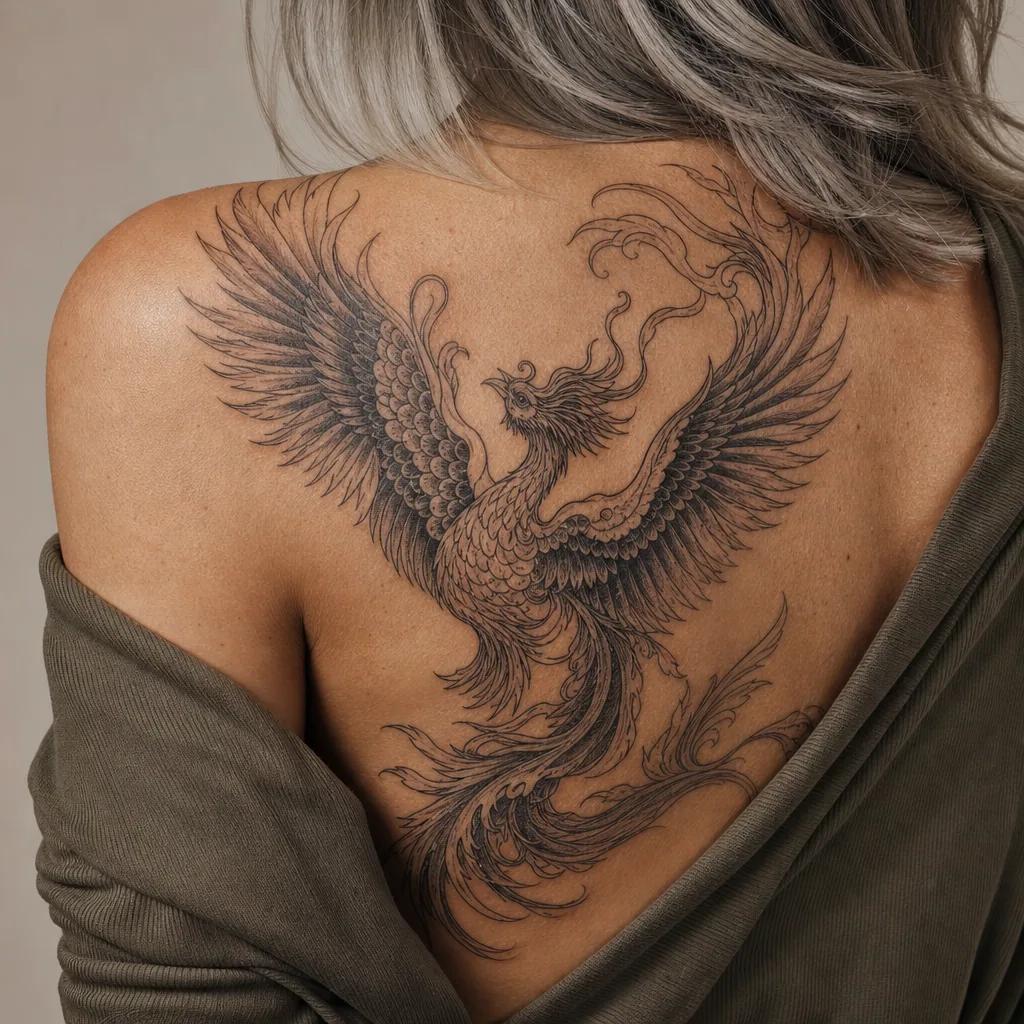 idée tatouage phoenix phenix japonais irezumi, photo réaliste sur peau