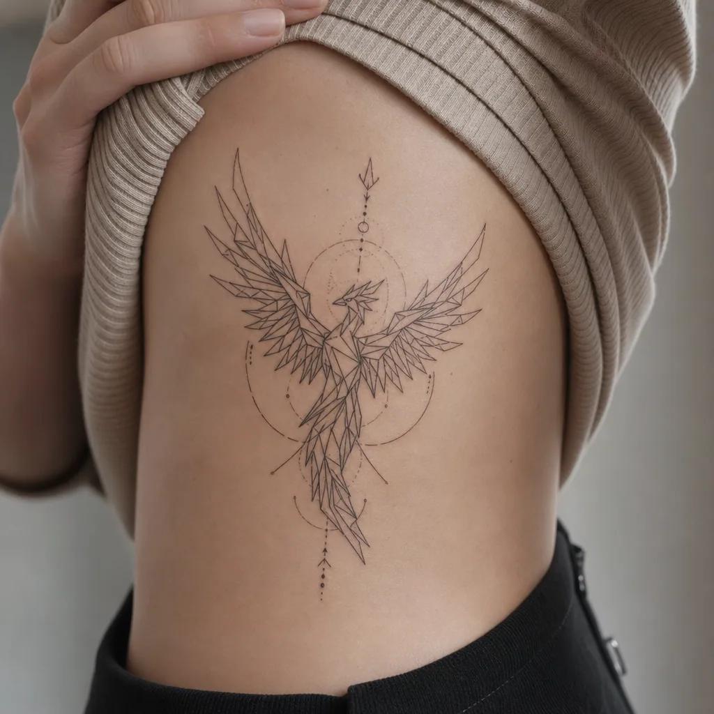 idée tatouage phoenix phenix géométrique facette, photo réaliste sur peau