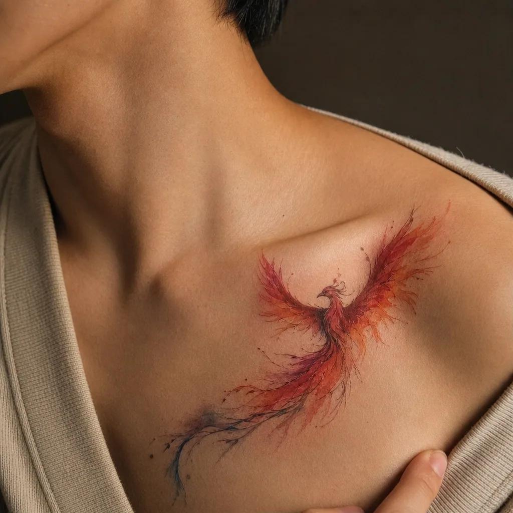 idée tatouage phoenix phenix aquarelle renaissance, photo réaliste sur peau
