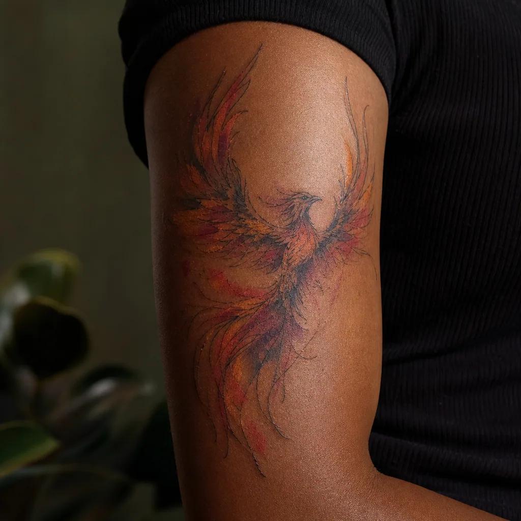 idée tatouage phoenix phenix aquarelle renaissance, photo réaliste sur peau
