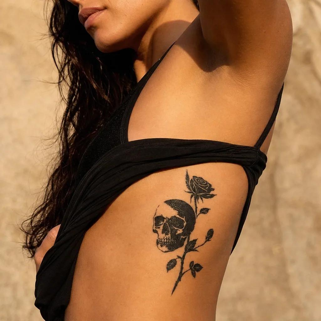 idée tatouage phrase memento mori blackwork, photo réaliste sur peau