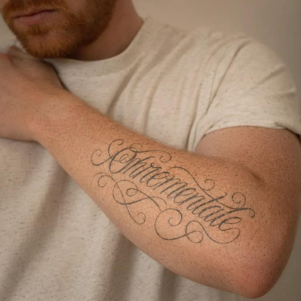 idée tatouage phrase phrase ornementale, photo réaliste sur peau