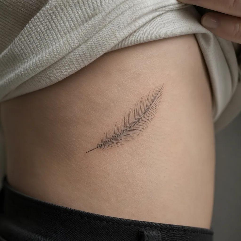 idée tatouage plume plume fine line delicate, photo réaliste sur peau