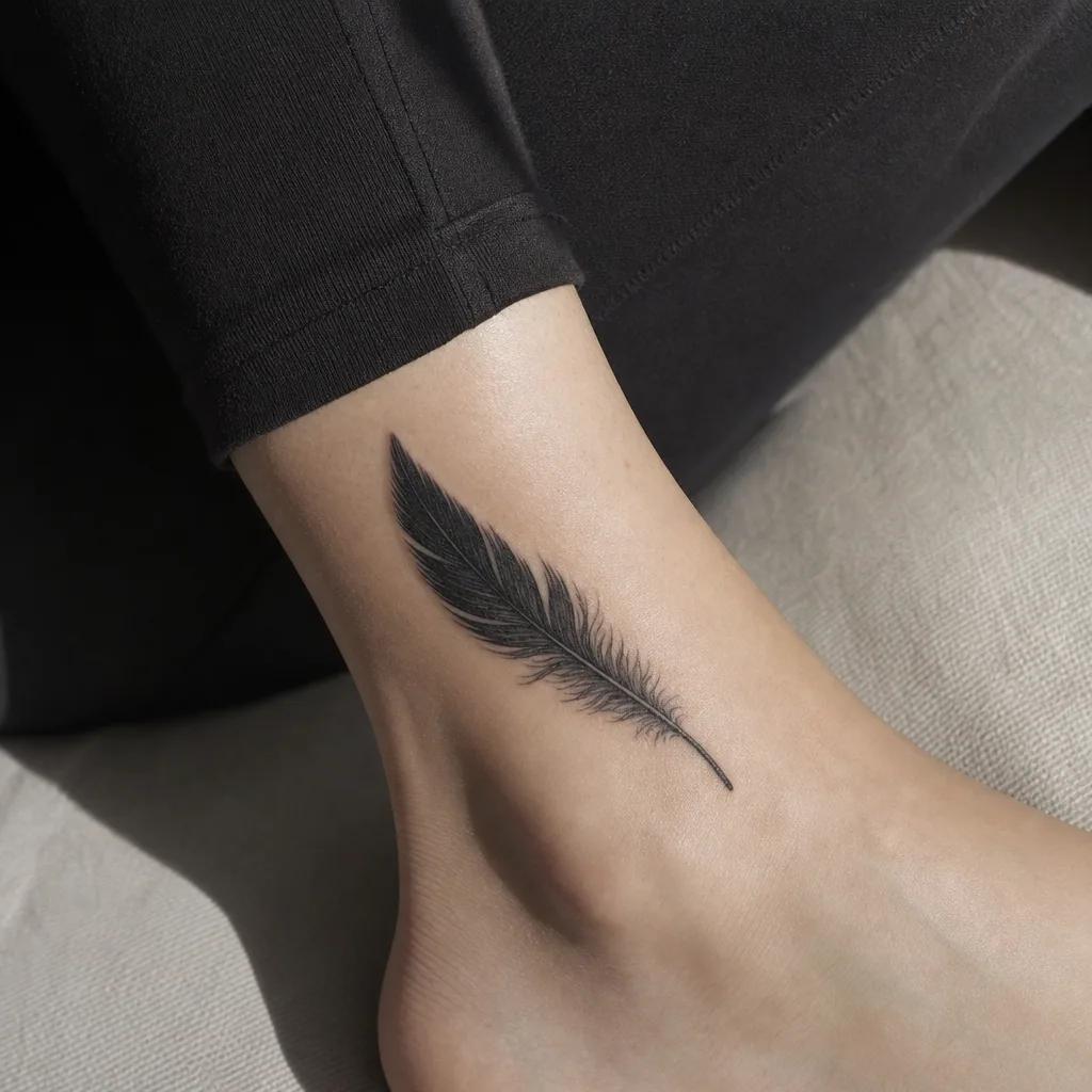 idée tatouage plume plume blackwork dense, photo réaliste sur peau