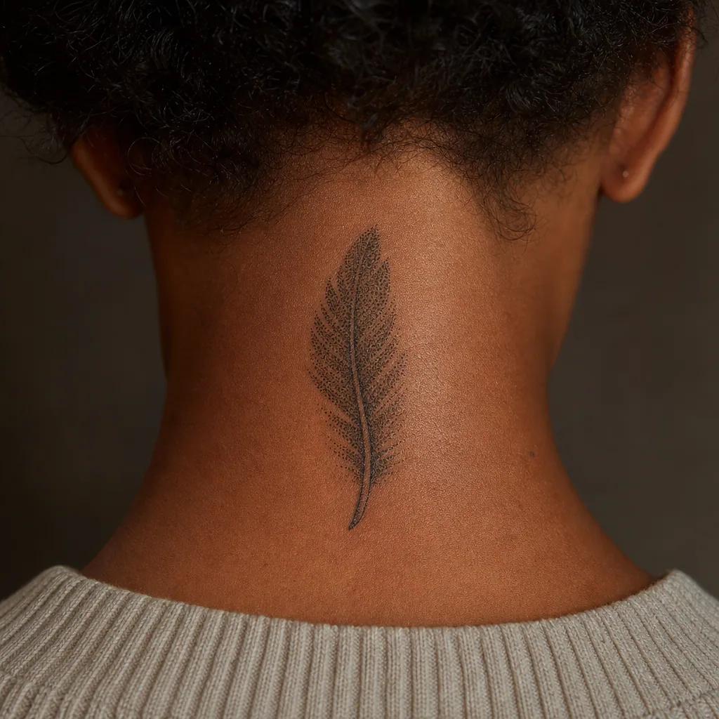 idée tatouage plume plume dotwork stippling, photo réaliste sur peau