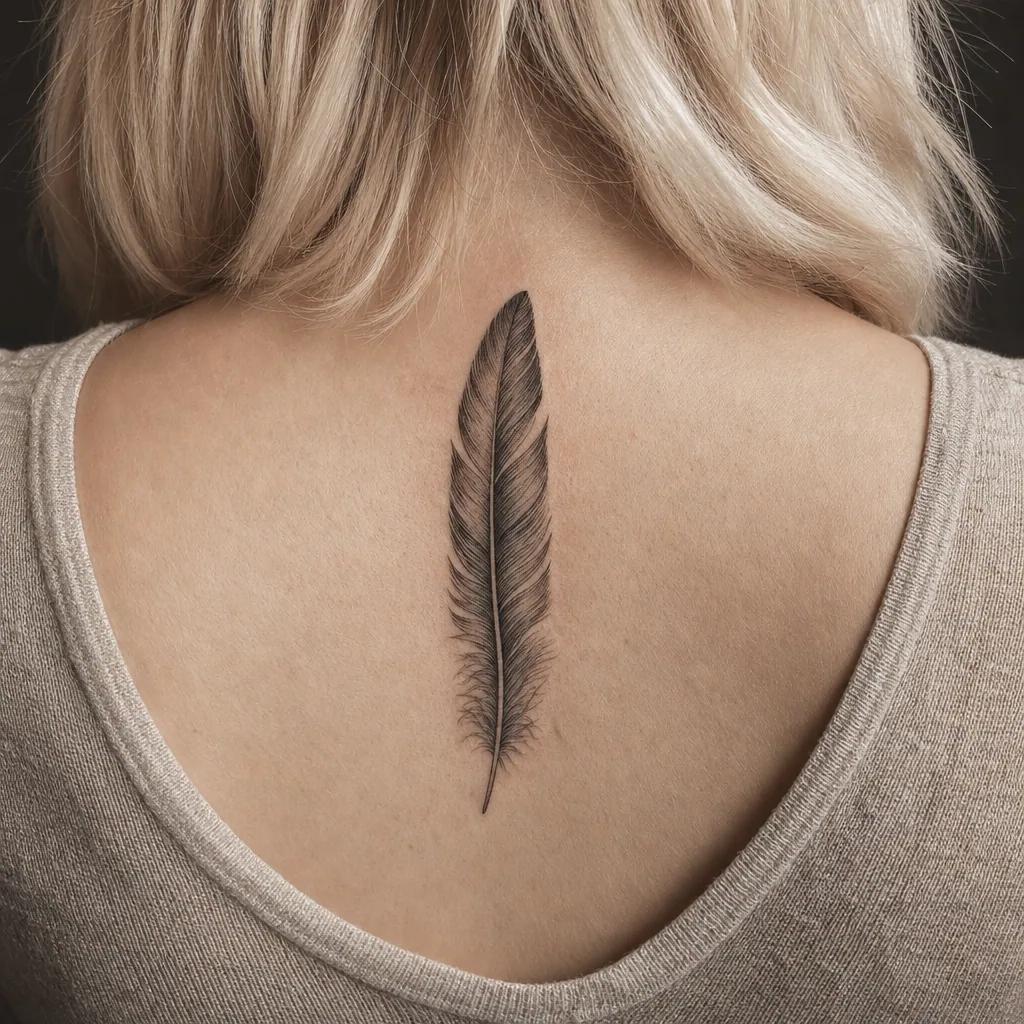 idée tatouage plume plume réaliste detaillee, photo réaliste sur peau
