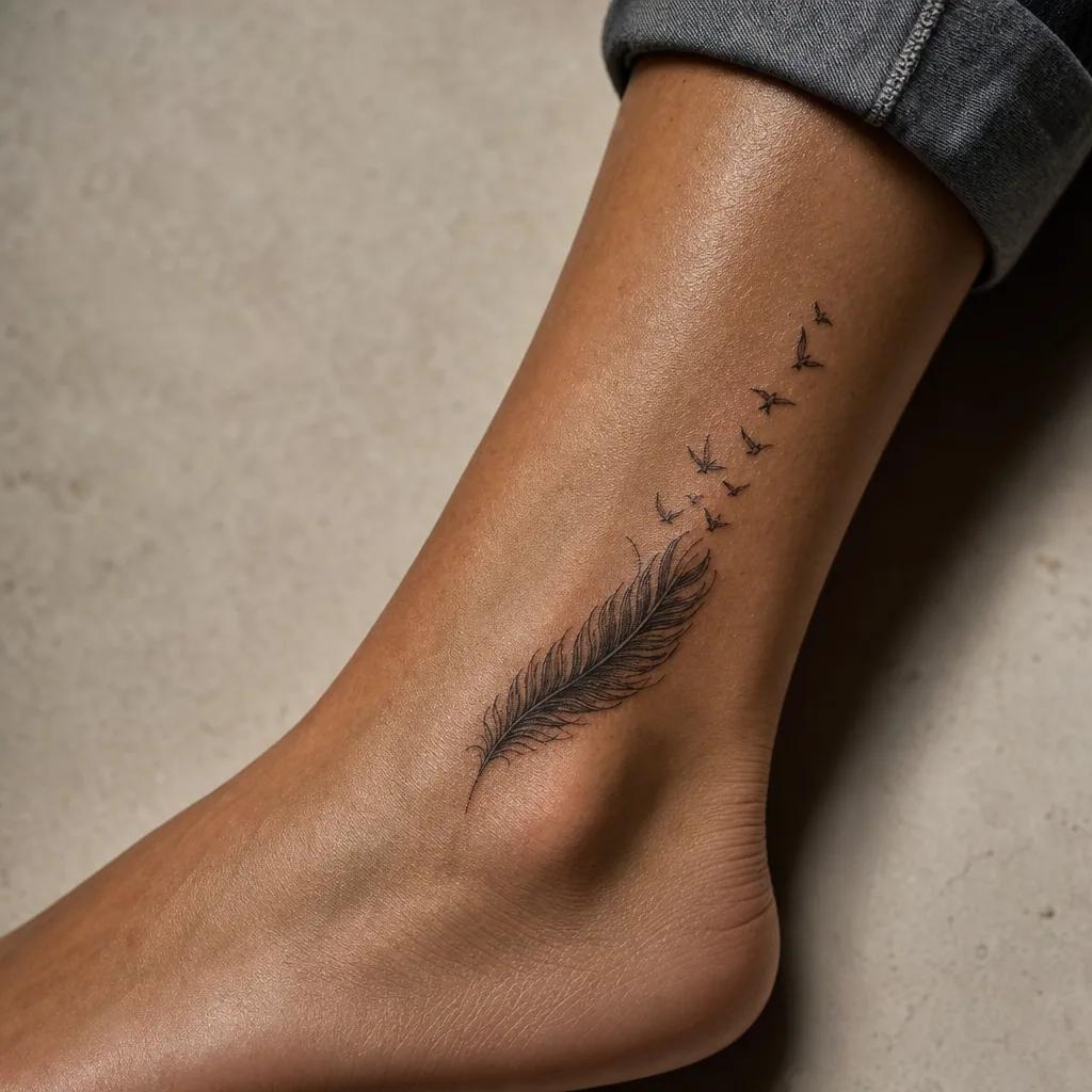 idée tatouage plume plume oiseaux envol, photo réaliste sur peau