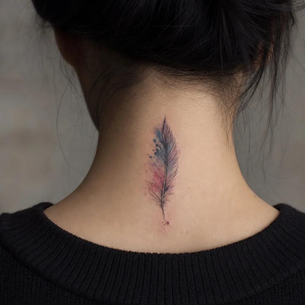 idée tatouage plume plume aquarelle douce, photo réaliste sur peau