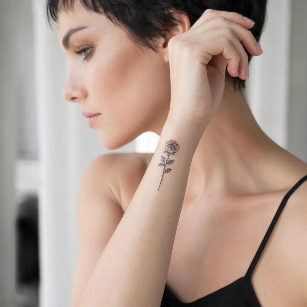 idée tatouage poignet rose miniature, photo réaliste sur peau