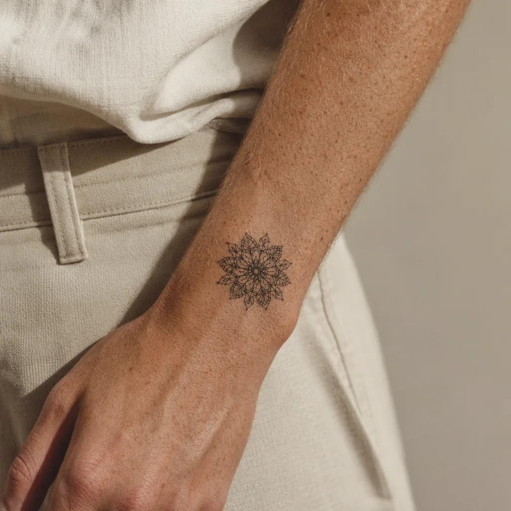 idée tatouage poignet mandala lace miniature, photo réaliste sur peau