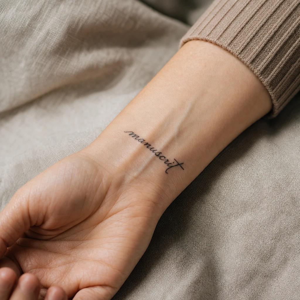 idée tatouage poignet femme mot manuscrit, photo réaliste sur peau