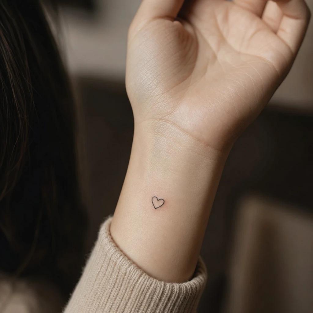 idée tatouage poignet femme cœur minimaliste, photo réaliste sur peau