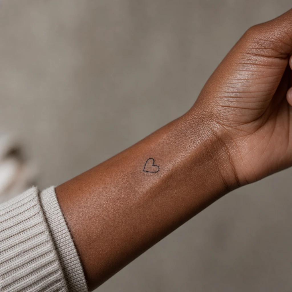 idée tatouage poignet femme cœur minimaliste, photo réaliste sur peau