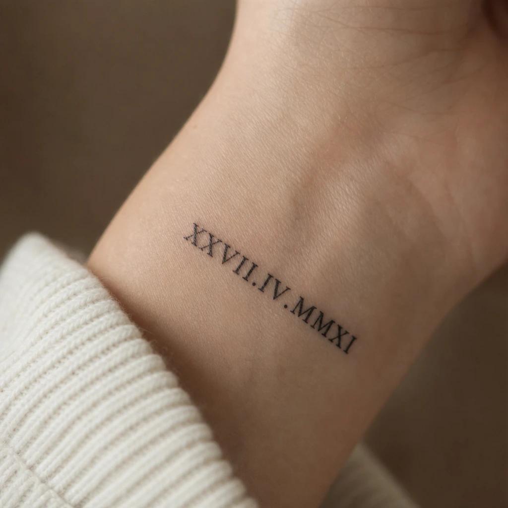 idée tatouage poignet femme date chiffres romains, photo réaliste sur peau