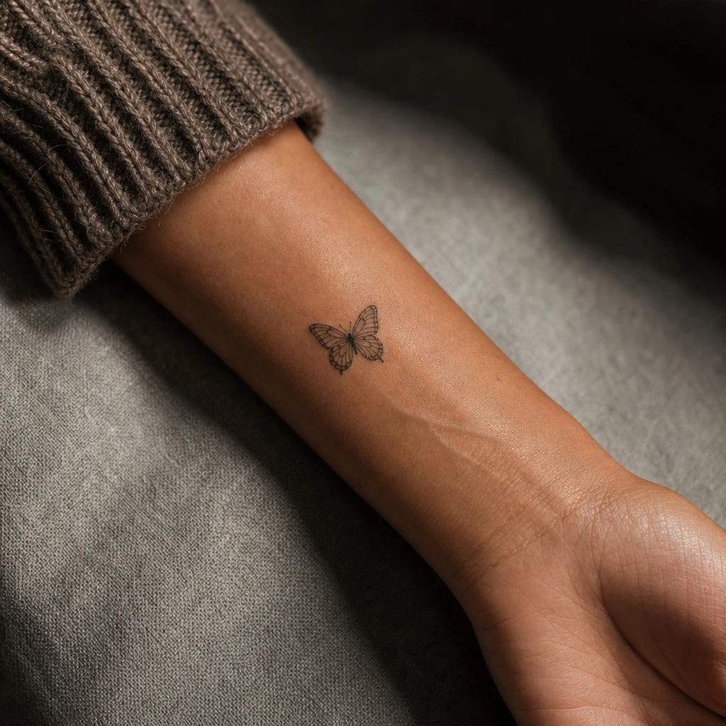 idée tatouage poignet femme papillon minuscule, photo réaliste sur peau