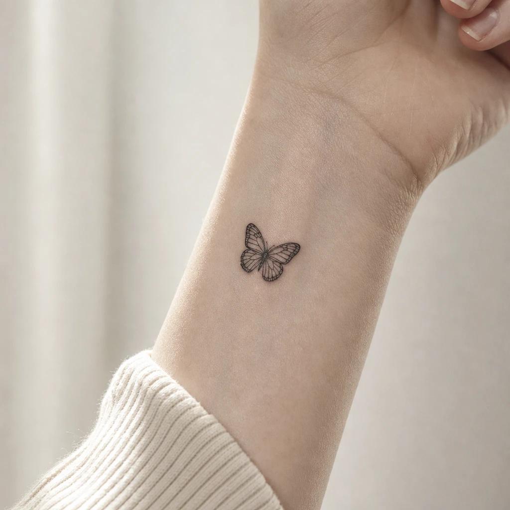 idée tatouage poignet femme papillon minuscule, photo réaliste sur peau