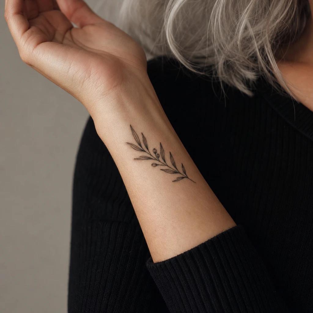 idée tatouage poignet femme branche d'olivier, photo réaliste sur peau