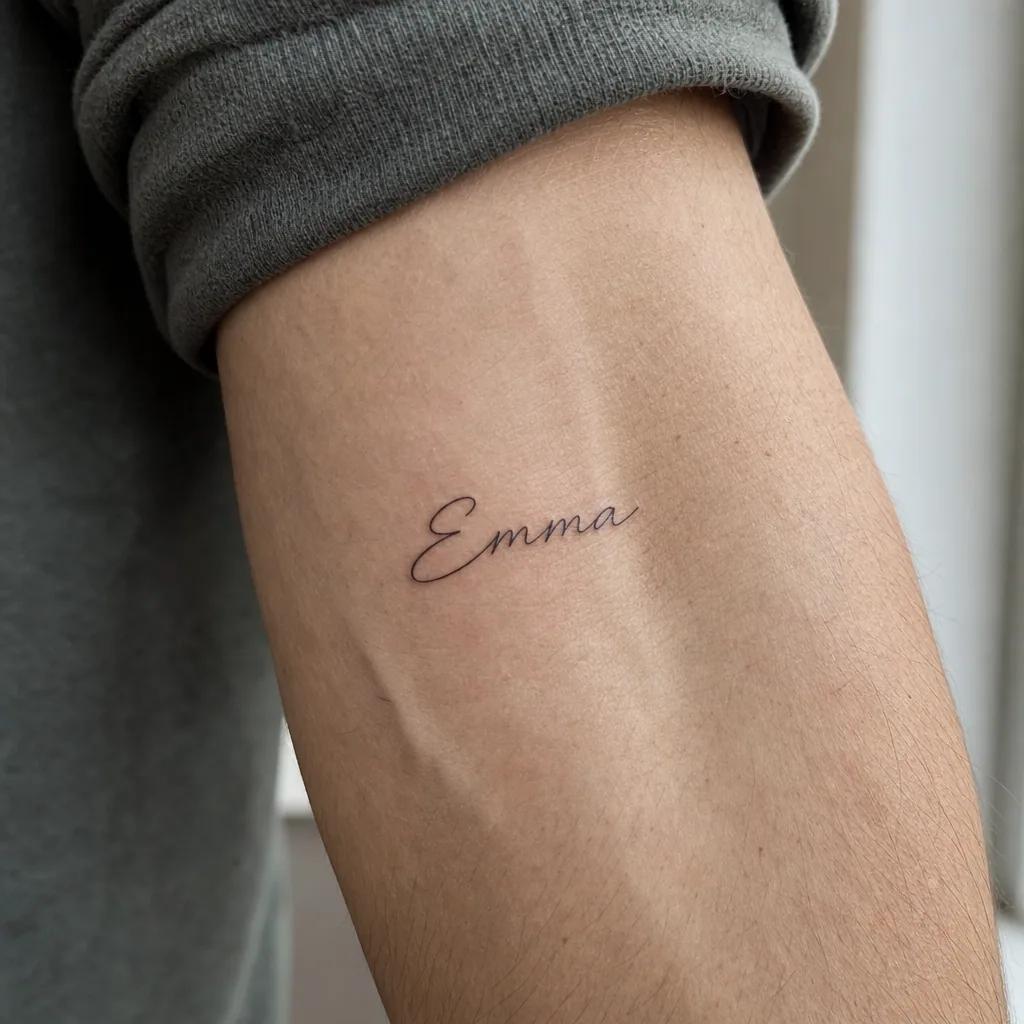 idée tatouage prénom prénom minimaliste sans-serif, photo réaliste sur peau