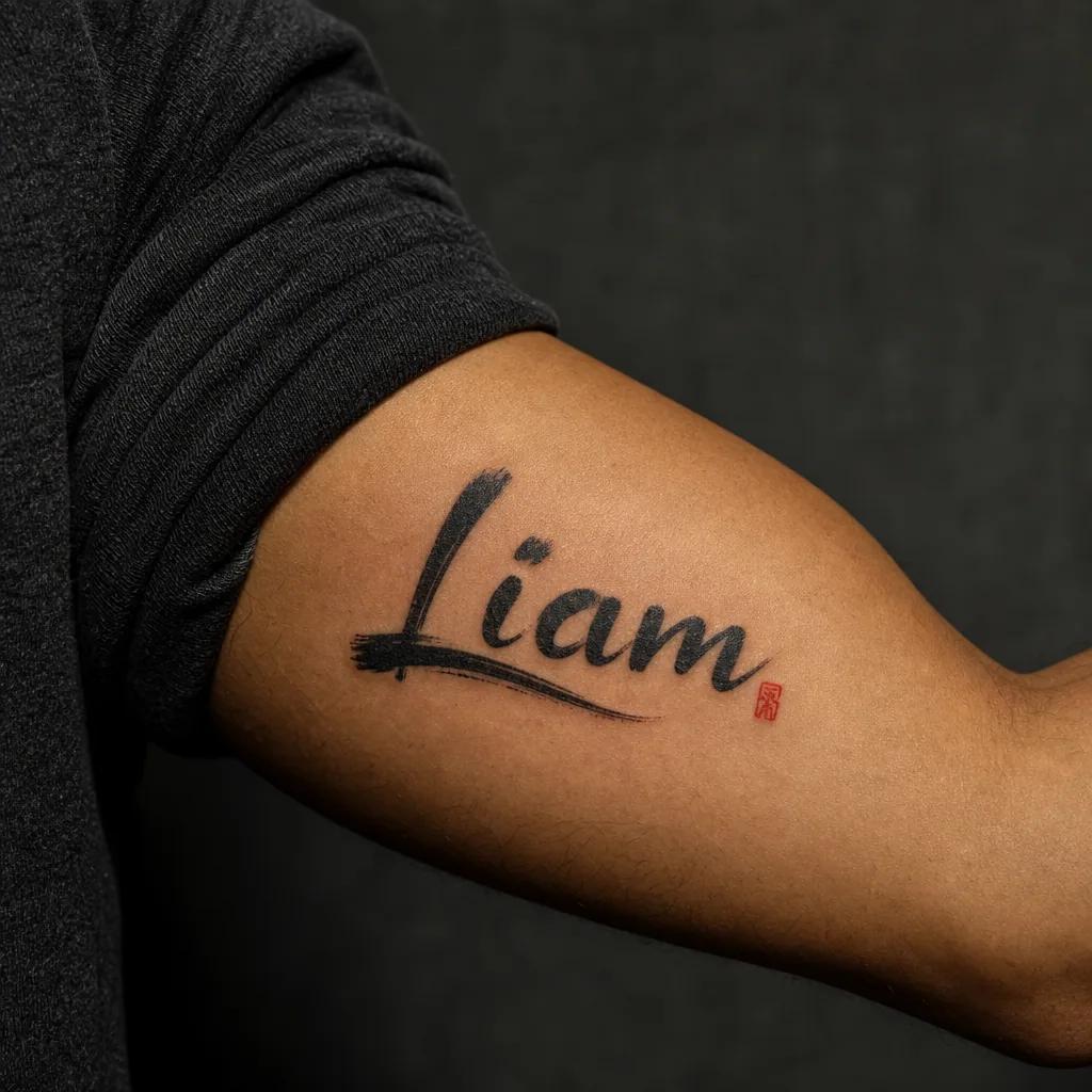 idée tatouage prénom prénom kanji japonais, photo réaliste sur peau