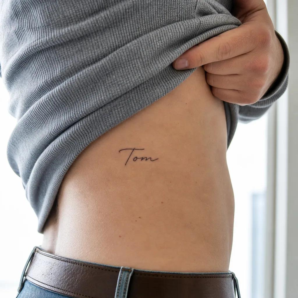 idée tatouage prénom prénom fine line cursive, photo réaliste sur peau