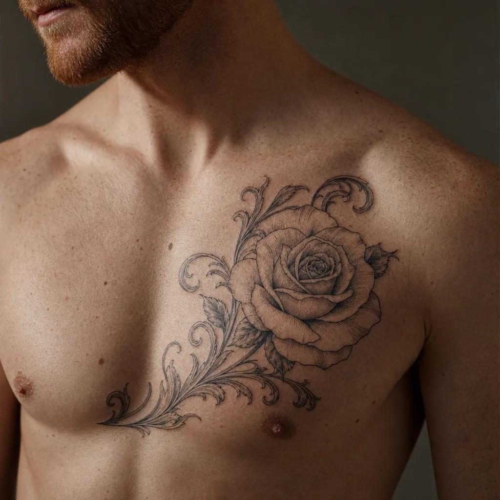 idée tatouage rose ornamental rose, photo réaliste sur peau