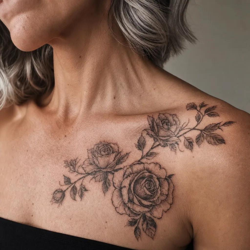 idée tatouage rose rose patchwork, photo réaliste sur peau