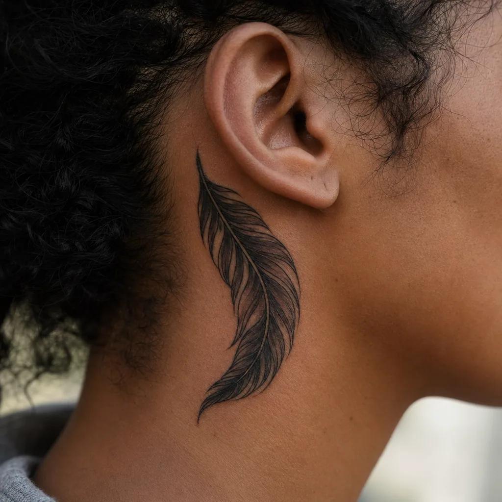 idée tatouage simple plume néo-traditionnelle, photo réaliste sur peau