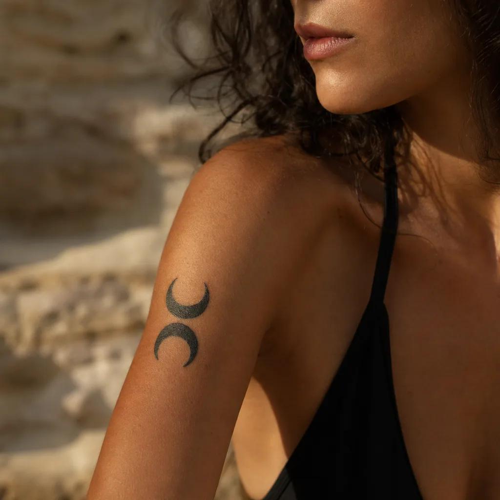 idée tatouage sœurs deux lunes blackwork, photo réaliste sur peau