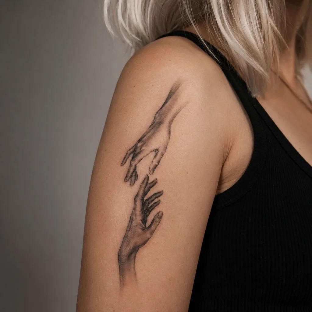 idée tatouage sœurs deux mains pinky promise, photo réaliste sur peau