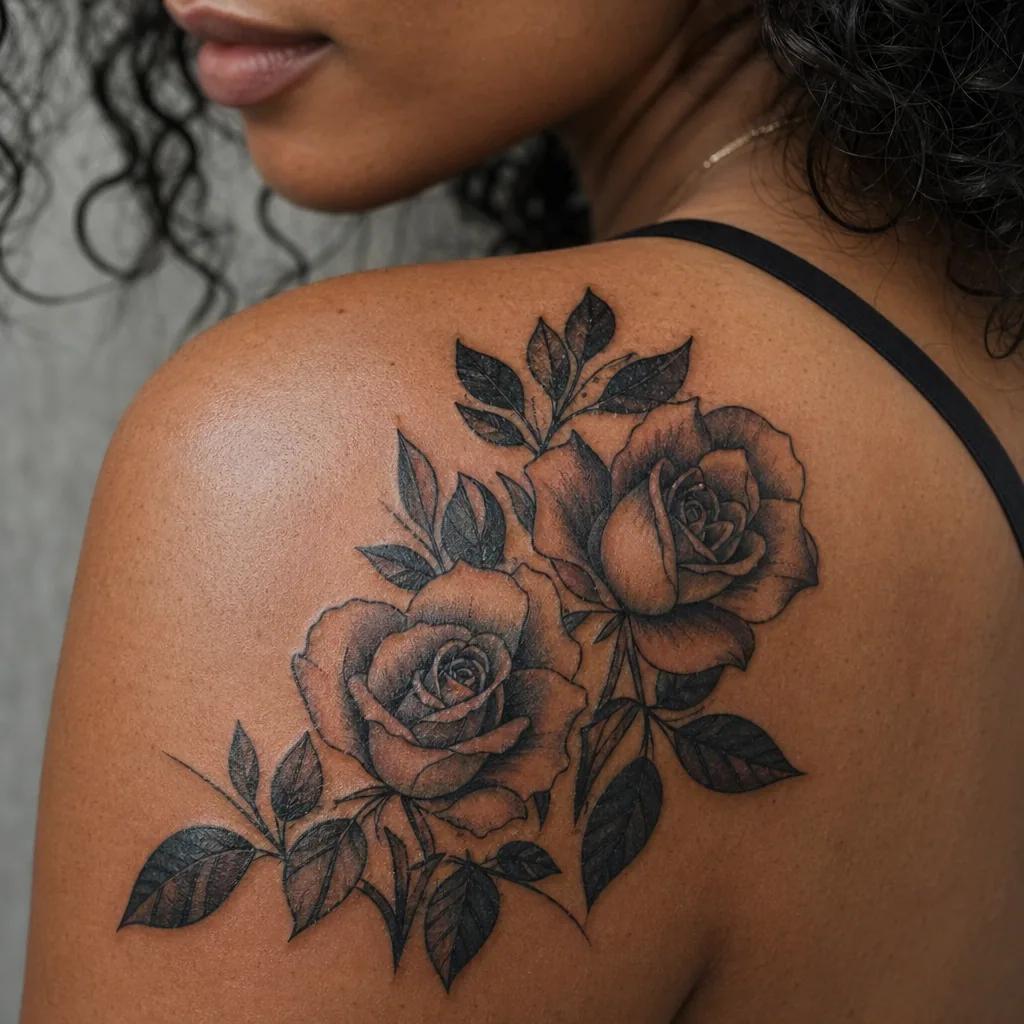 idée tatouage sœurs roses néo-traditionnelles, photo réaliste sur peau