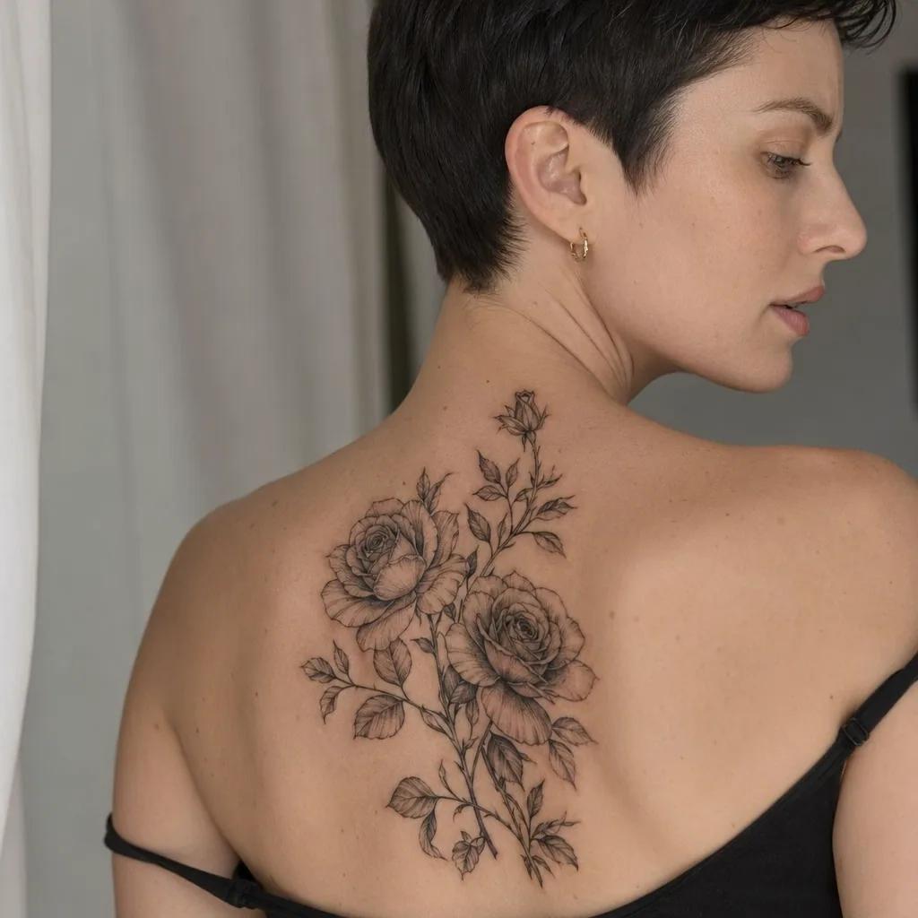 idée tatouage sœurs roses entrelacées florales, photo réaliste sur peau