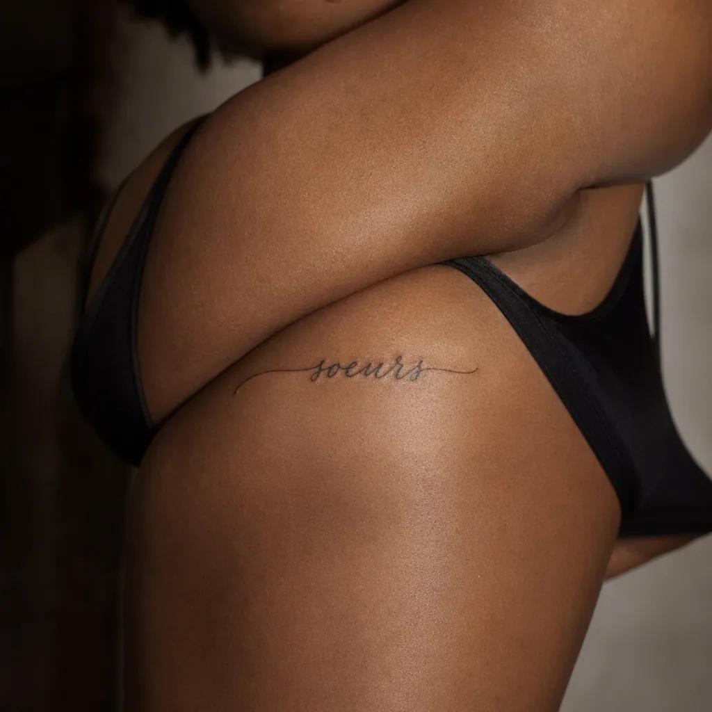 idée tatouage sœurs lettrage sœurs pour la vie, photo réaliste sur peau