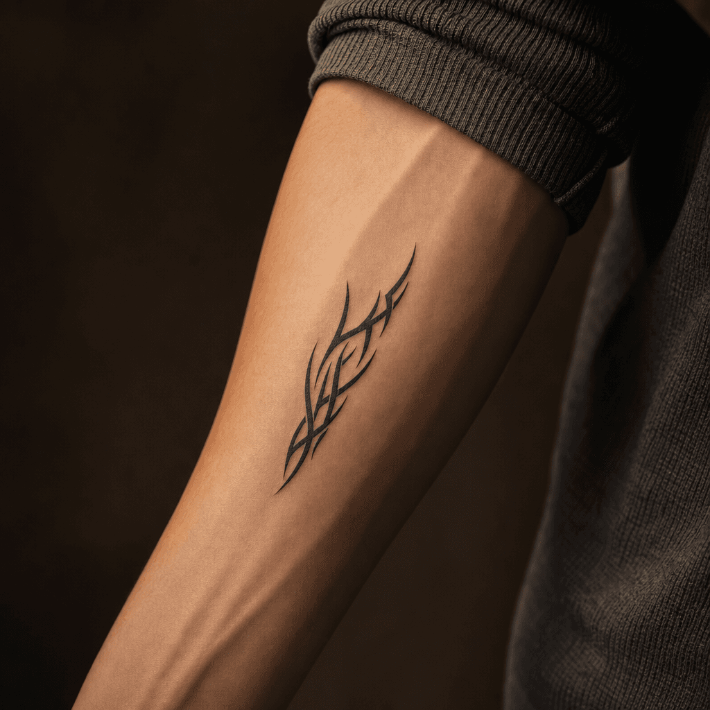 idée tatouage tribal minimalist blackwork tribal, photo réaliste sur peau