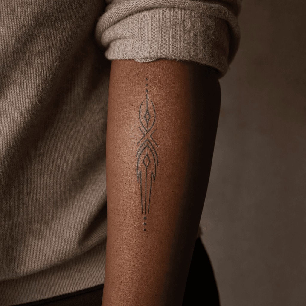 idée tatouage tribal minimalist blackwork tribal, photo réaliste sur peau