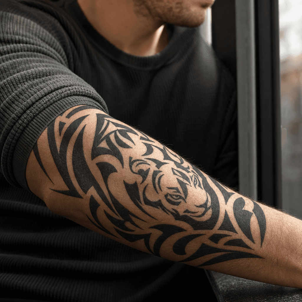 idée tatouage tribal powerful animal tribal, photo réaliste sur peau