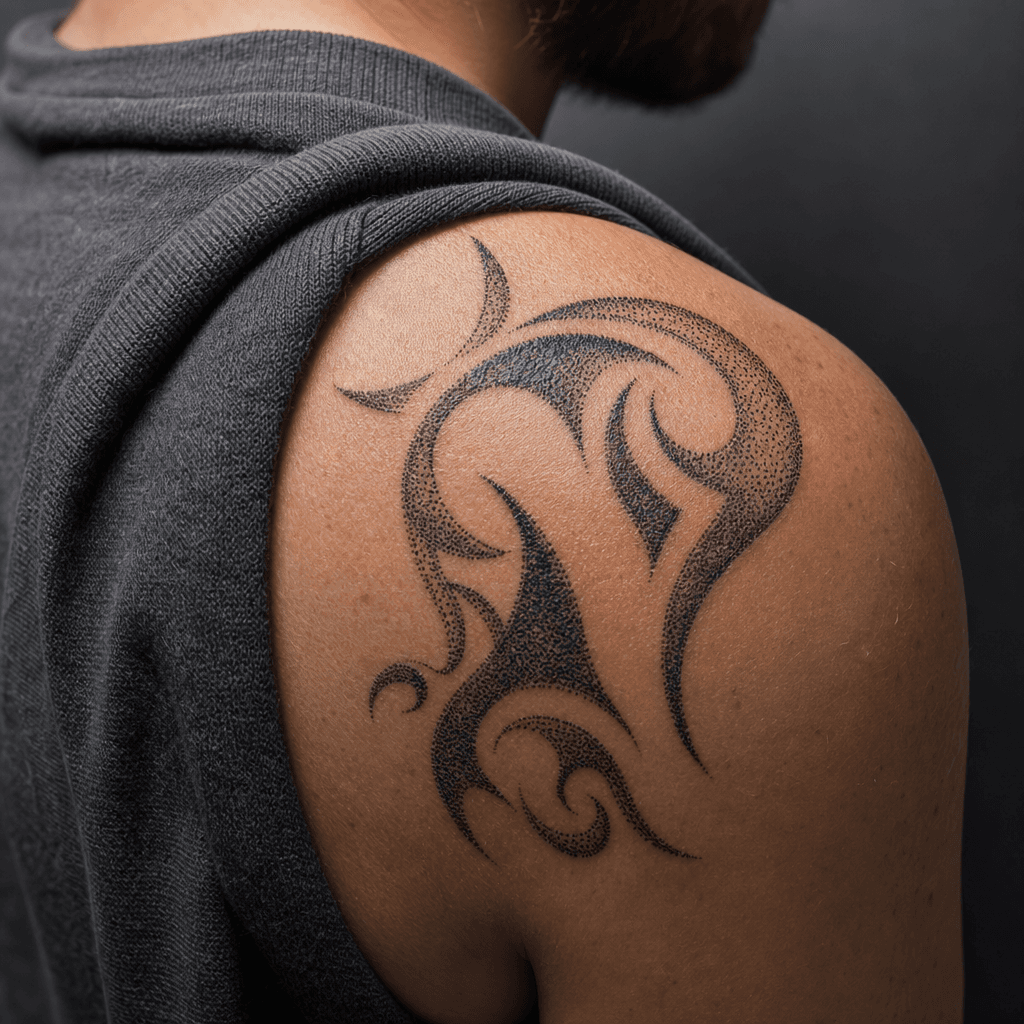 idée tatouage tribal dotwork tribal, photo réaliste sur peau