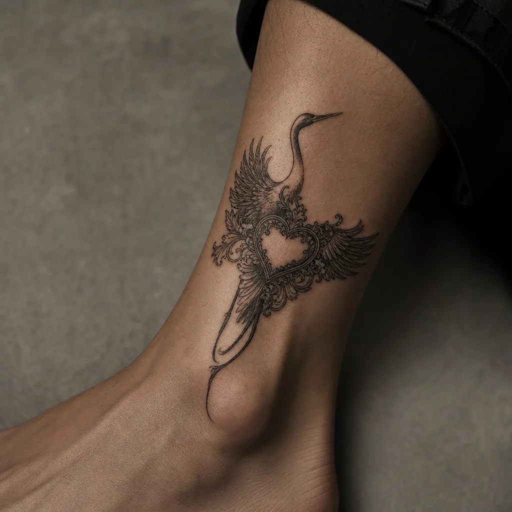 Crane coeur ornemental