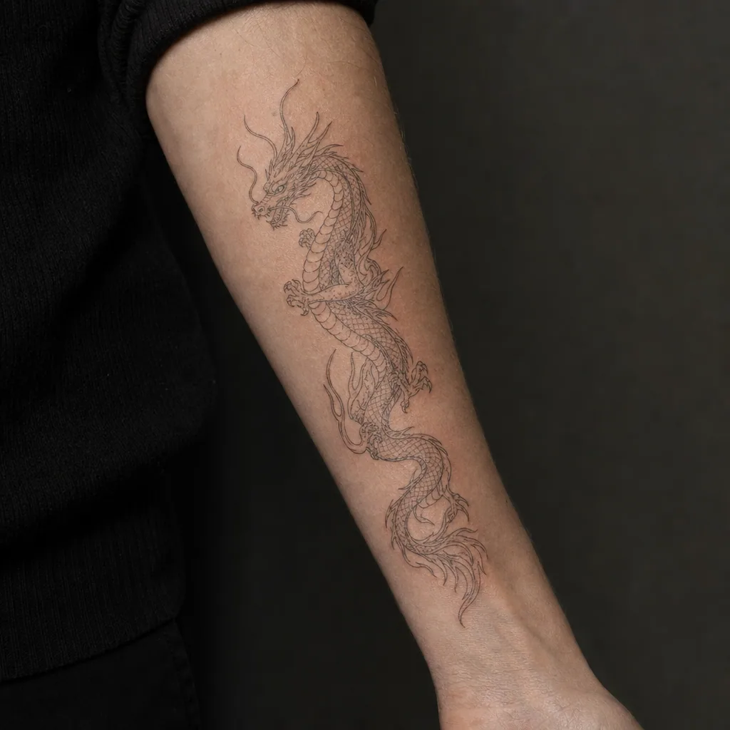 Dragon fine line oriental
