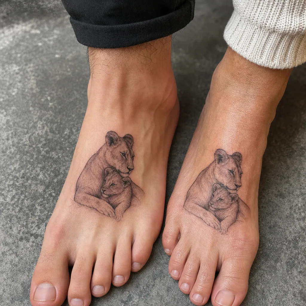 Lionne et lionceau